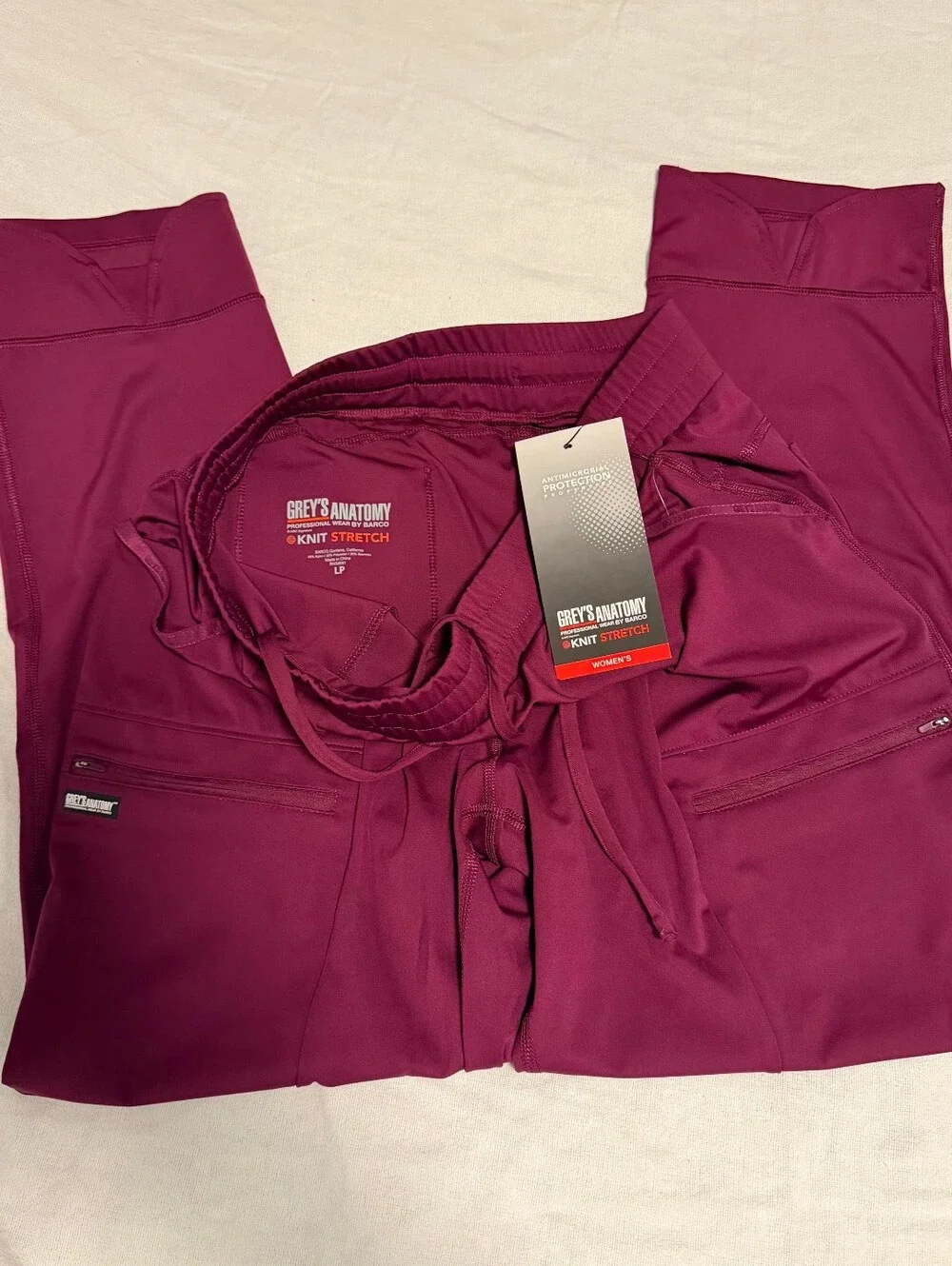 NWT Grey's Anatomy by Barco Knit STRETCH  wine 6-Pocket Cargo Scrub LP - Picture 10 of 11